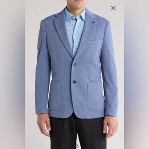 Tom Baine Men’s S/38 Tailored Collection Slim Fit Sky Blue Knit Blazer Unlined